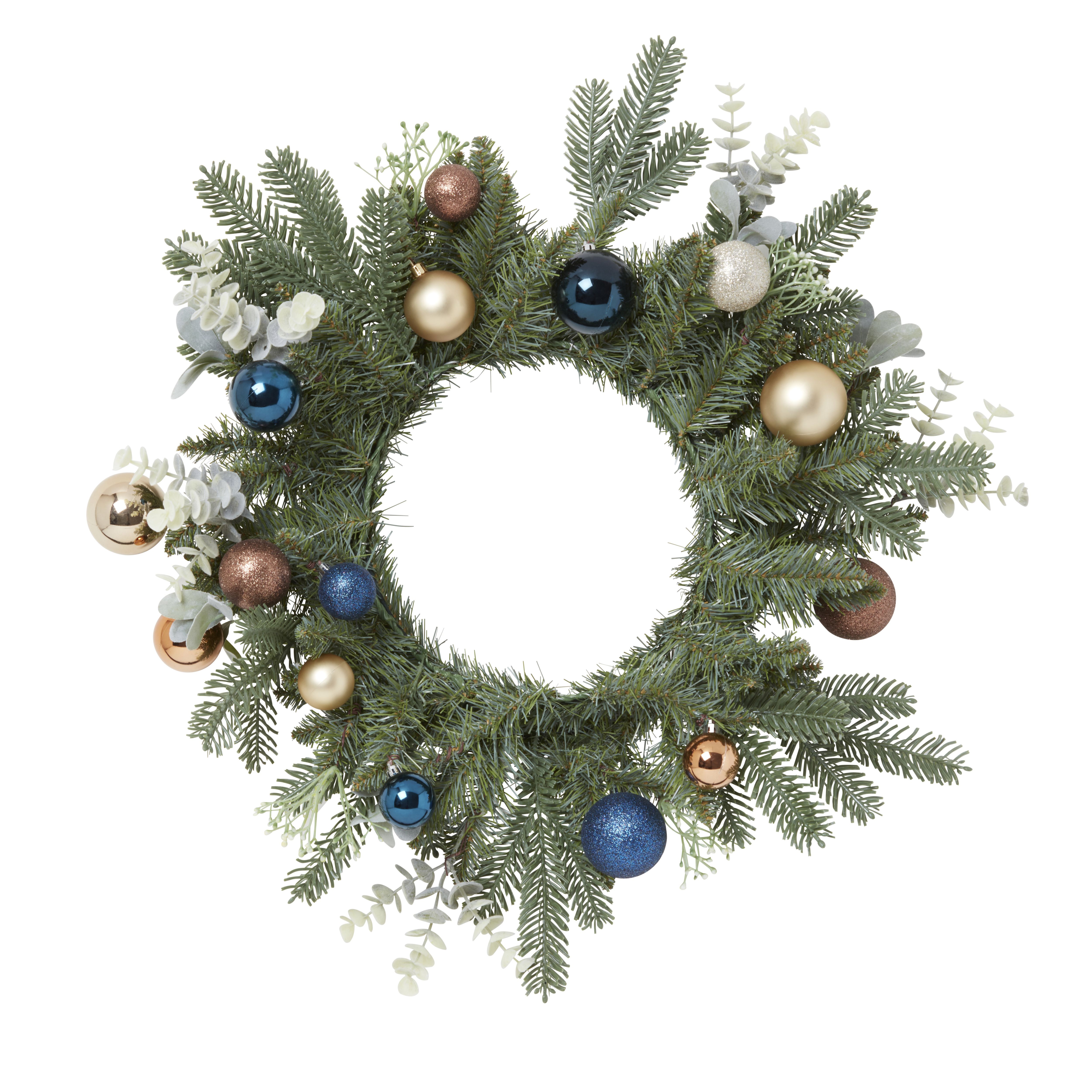 50cm Soft blooms Green Multi-effect Bauble & Foliage Wreath | DIY at B&Q