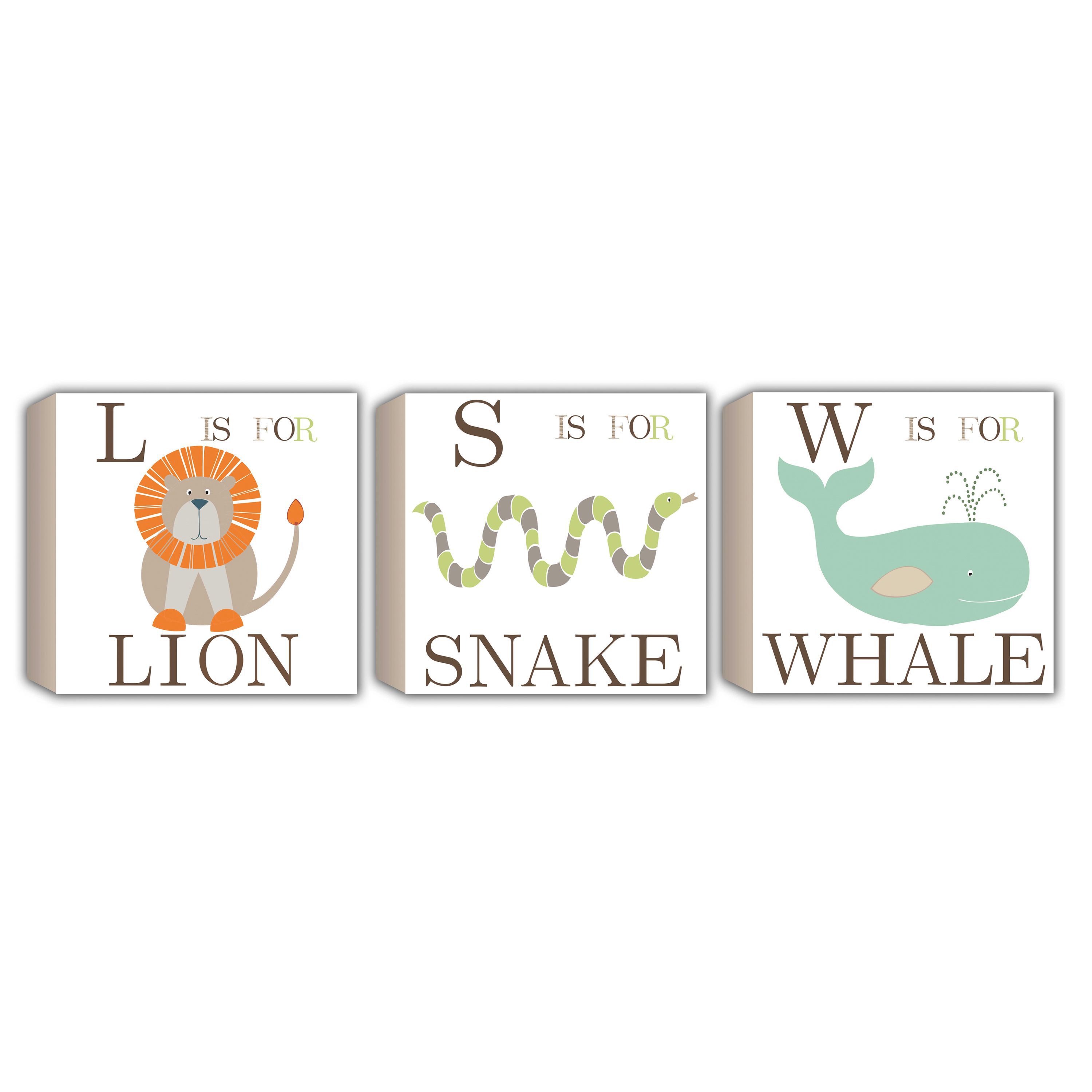 Colours Lion, snake & whale Pastel shades Box art, Set of 3 (H)200mm (W)200mm