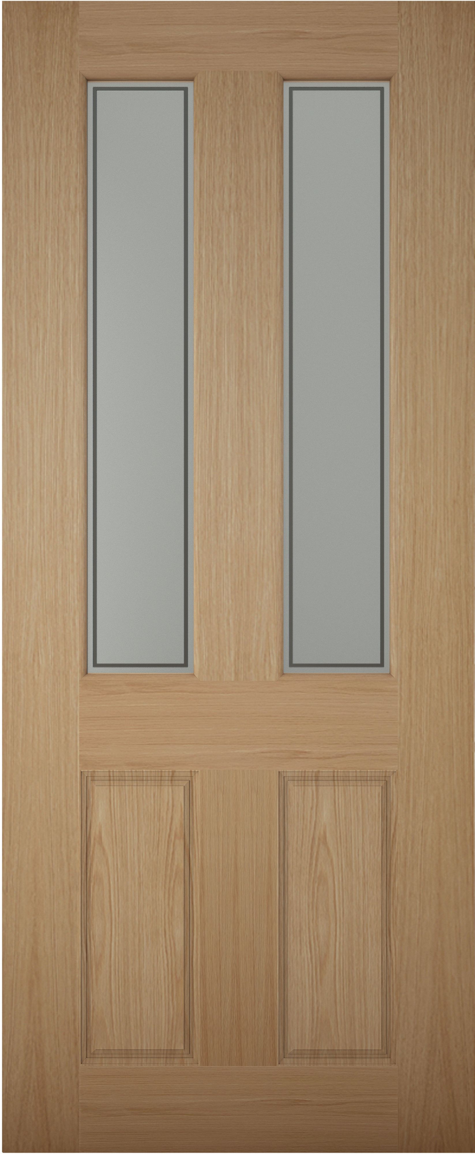 4 panel Glazed White oak veneer Left & RHed Front door, (H)1981mm (W)762mm