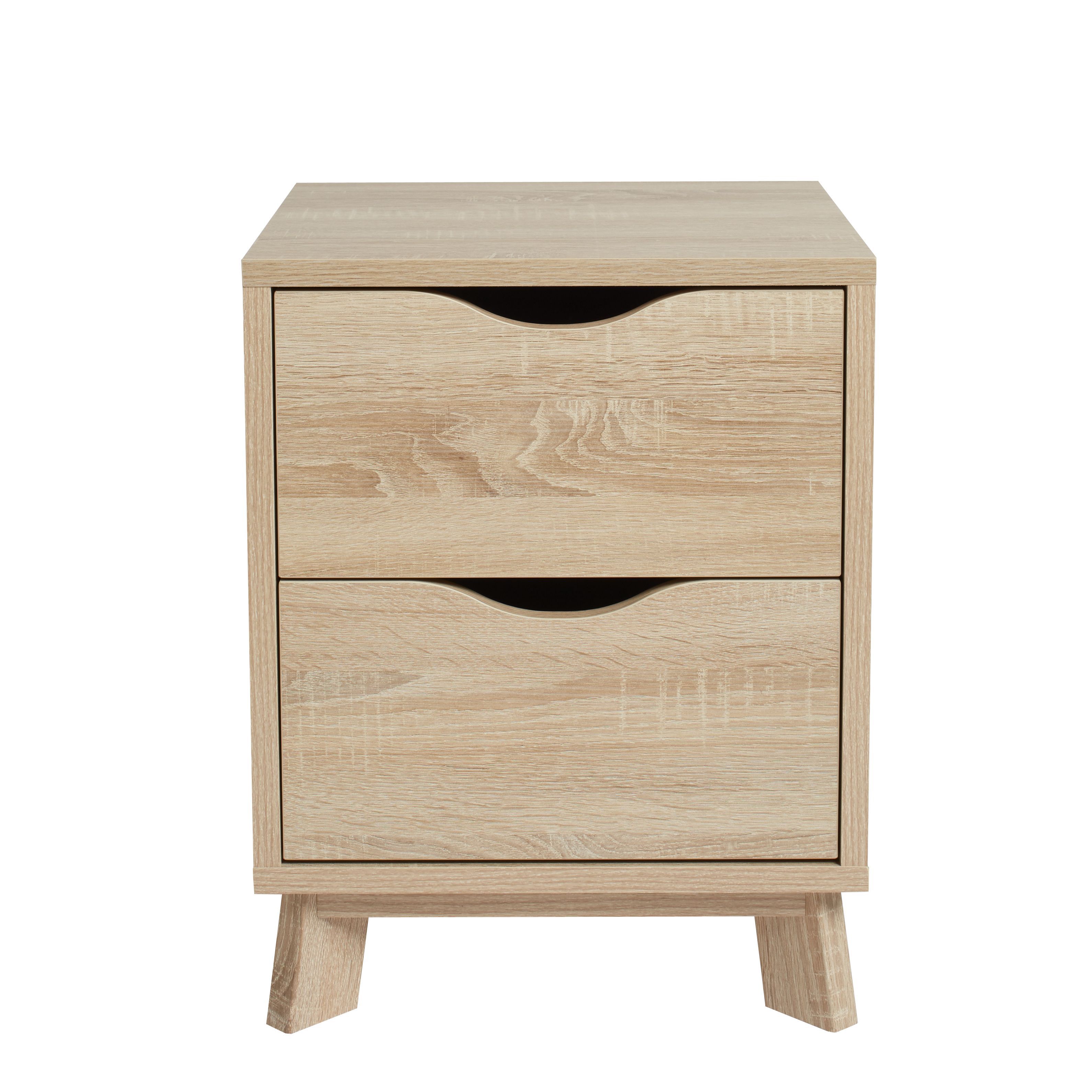 Metcalfe Matt oak effect 2 Drawer Bedside chest (H)524mm (W)407mm (D)390mm