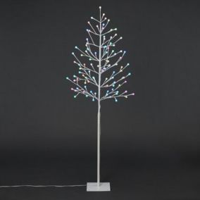 5ft White Pre-lit Colour changing LED Berry Christmas berry tree