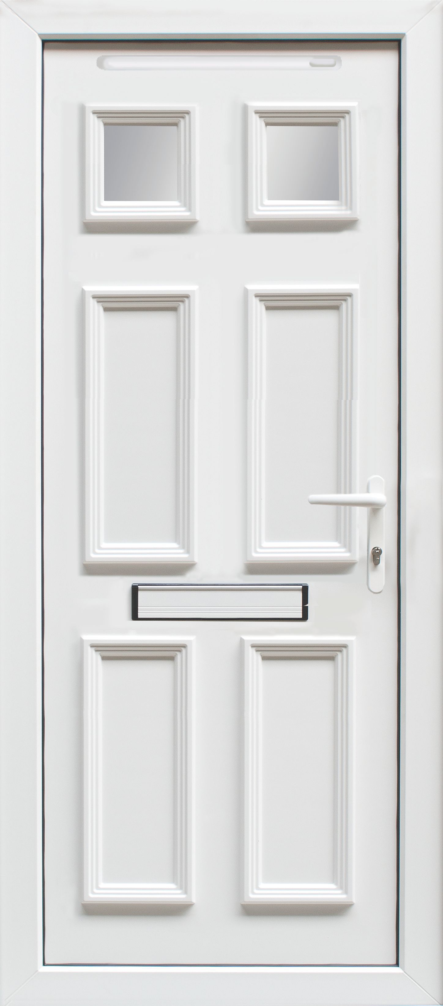 6 panel Frosted Glazed Raised moulding White LH External Front Door set, (H)2055mm (W)920mm
