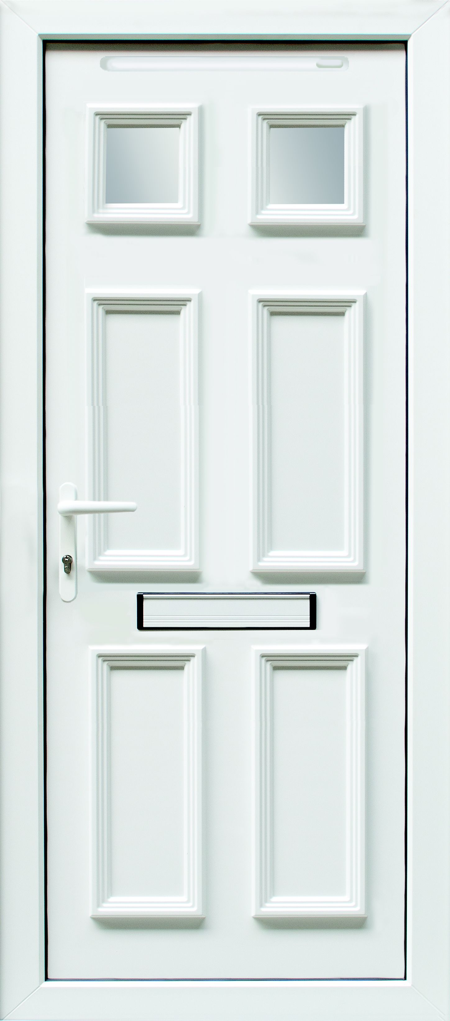 6 panel Frosted Glazed Raised moulding White RH External Front Door set, (H)2055mm (W)840mm