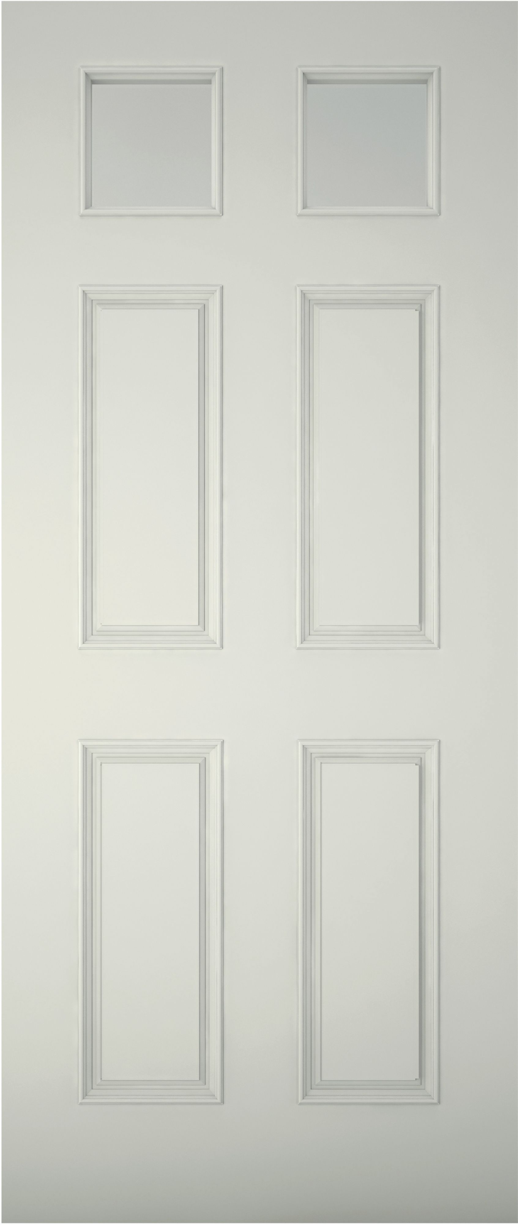 6 panel Frosted Glazed Shaker White Wooden External Panel Front door, (H)1981mm (W)762mm