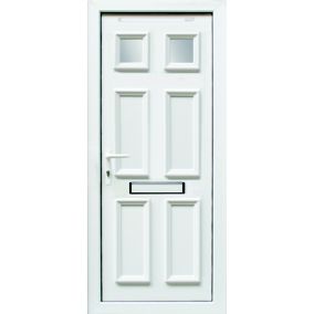 6 panel Frosted Glazed White External Front Door set, (H)2055mm (W)840mm
