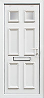 6 panel Frosted Glazed White LH External Front Door set, (H)2055mm (W)840mm