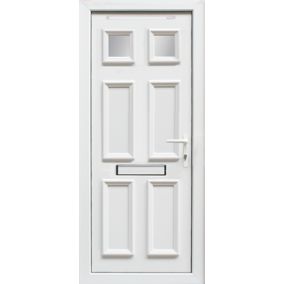 6 panel Frosted Glazed White LH External Front Door set, (H)2055mm (W)920mm