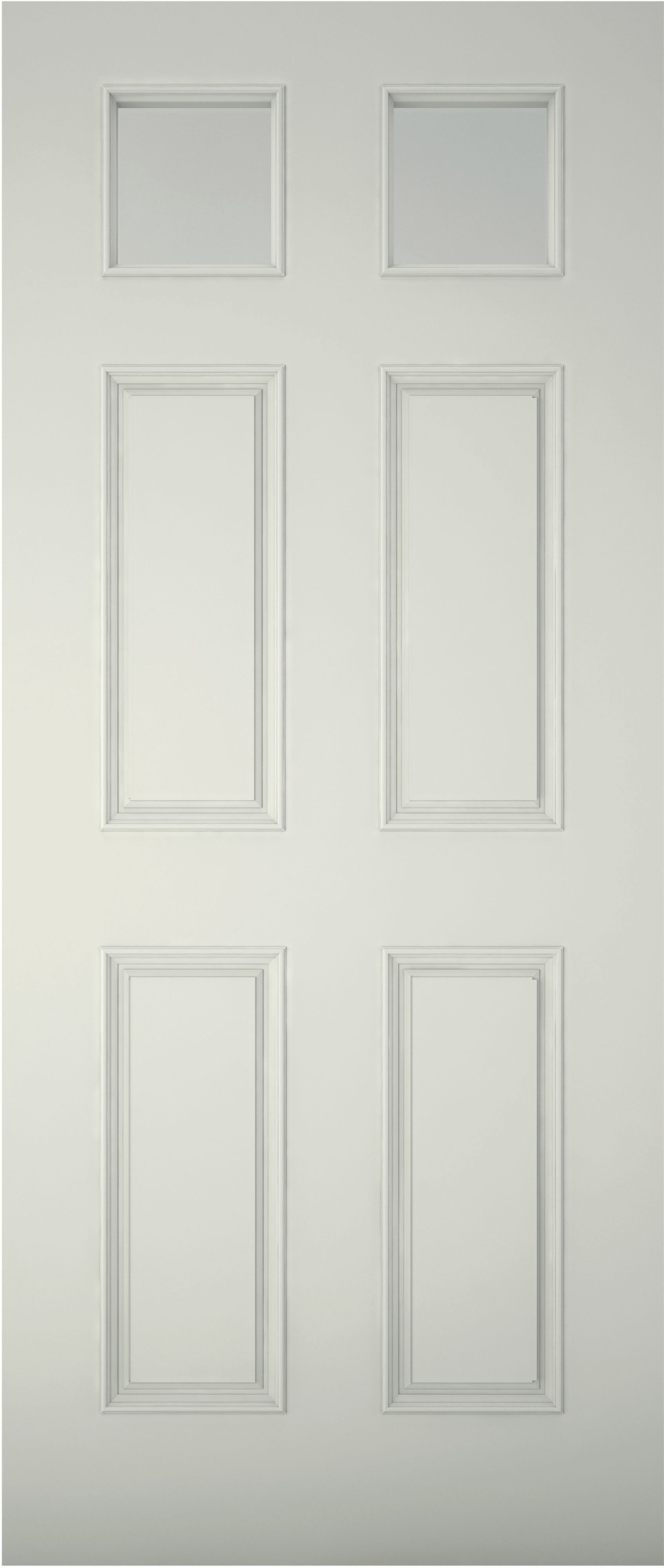 6 panel Frosted Glazed White LH & RH External Front Door set & letter plate, (H)2125mm (W)907mm