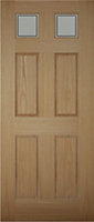 6 panel Frosted Glazed White oak veneer External Front door, (H)1981mm (W)762mm