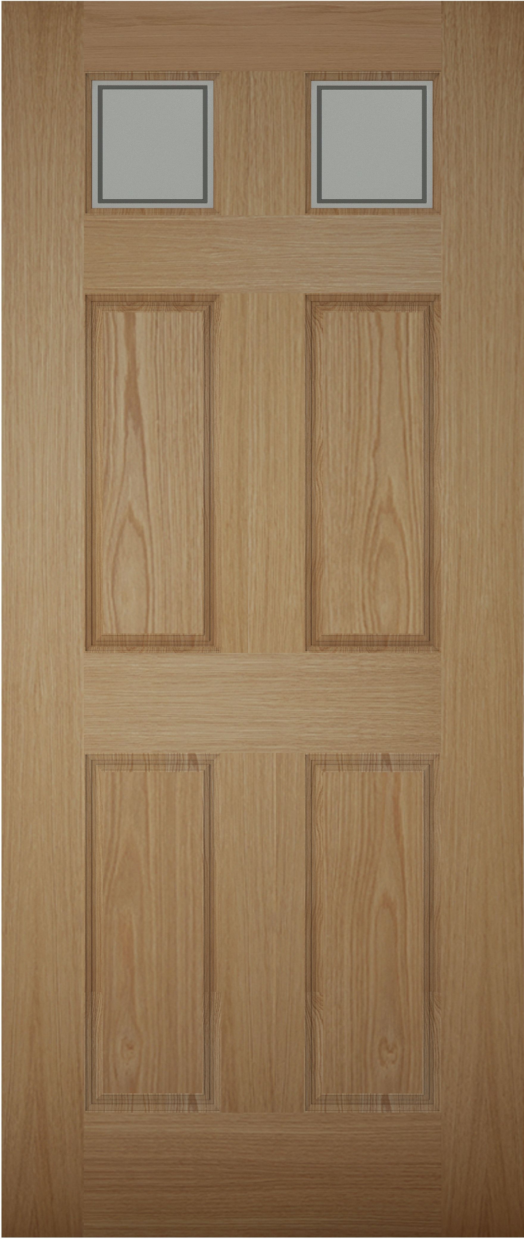 6 panel Frosted Glazed White oak veneer External Front door, (H)1981mm (W)838mm