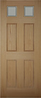 6 panel Frosted Glazed White oak veneer LH & RH External Front Door set, (H)2074mm (W)856mm