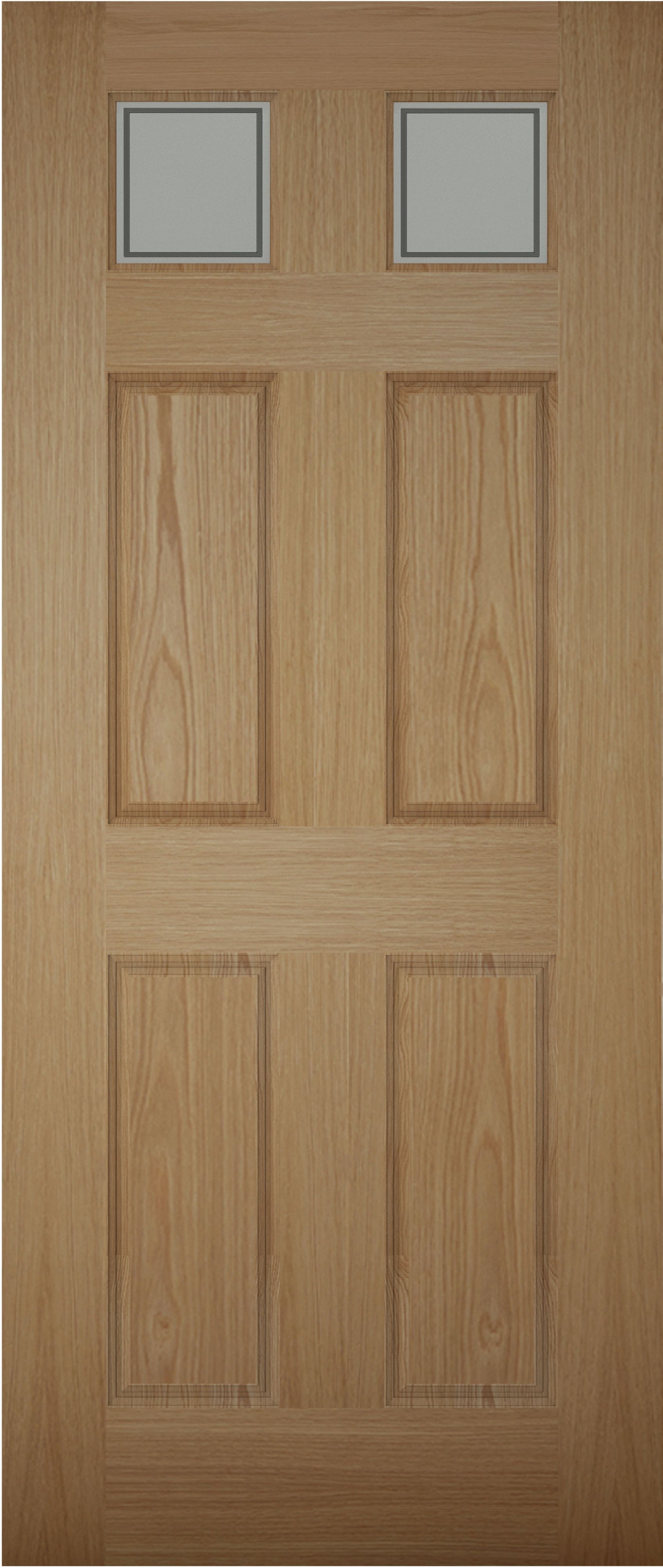 6 panel Frosted Glazed White oak veneer Reversible External Front Door set, (H)2125mm (W)907mm