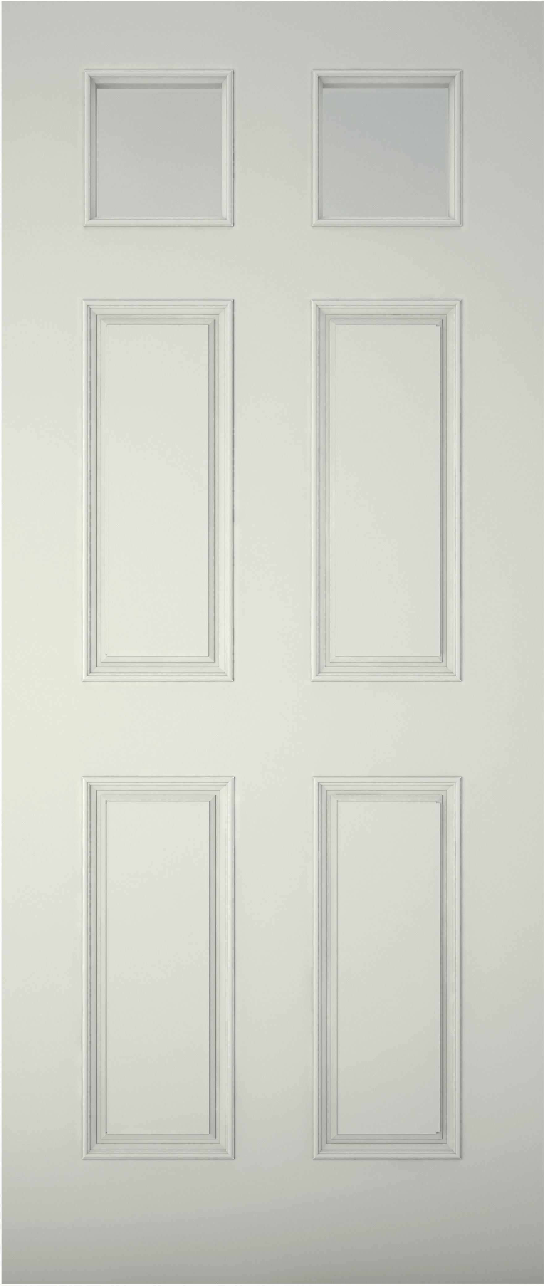 6 panel Frosted Glazed White Reversible External Front Door set & letter plate, (H)2074mm (W)856mm