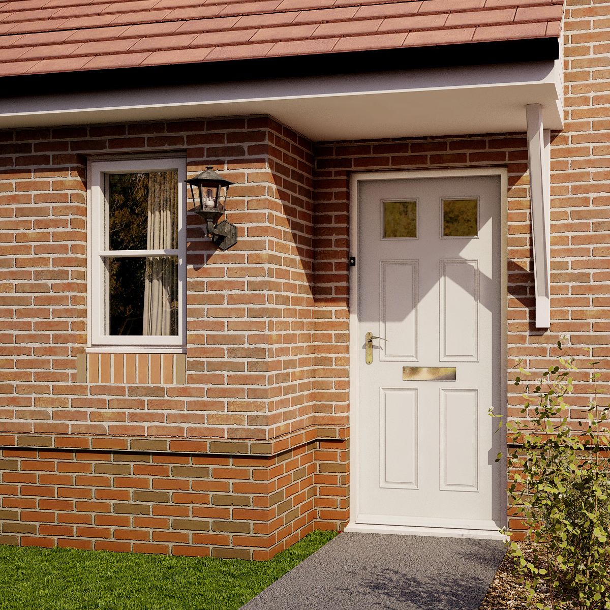 6 panel Frosted Glazed White Reversible External Front Door set & letter plate, (H)2074mm (W)856mm