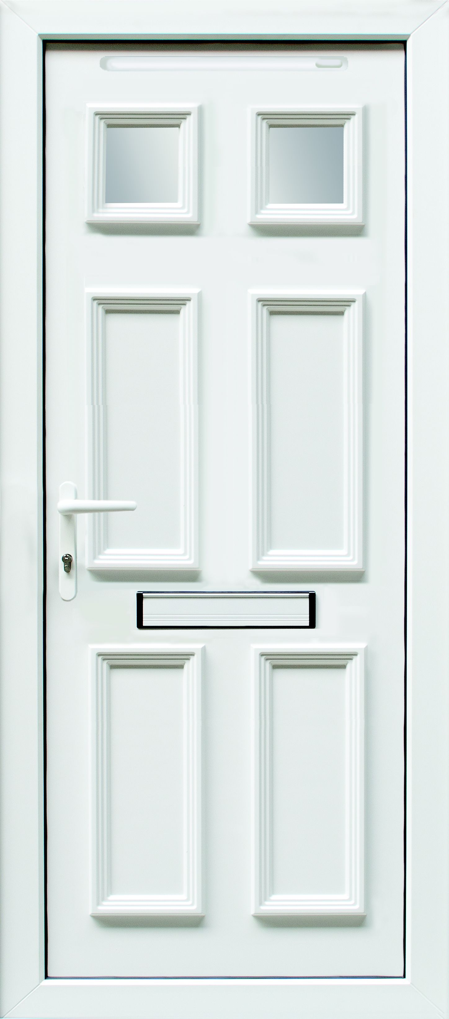6 panel Frosted Glazed White RH External Front Door set, (H)2055mm (W)920mm