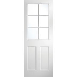 6 panel Glazed Primed White LH & RH Internal Door, (H)1981mm (W)762mm