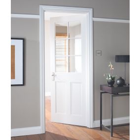 6 panel Glazed White Internal Door, (H)1981mm (W)762mm (T)35mm