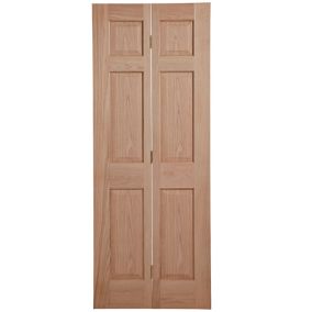 6 panel Oak veneer Internal Bi-fold Door set, (H)1950mm (W)750mm