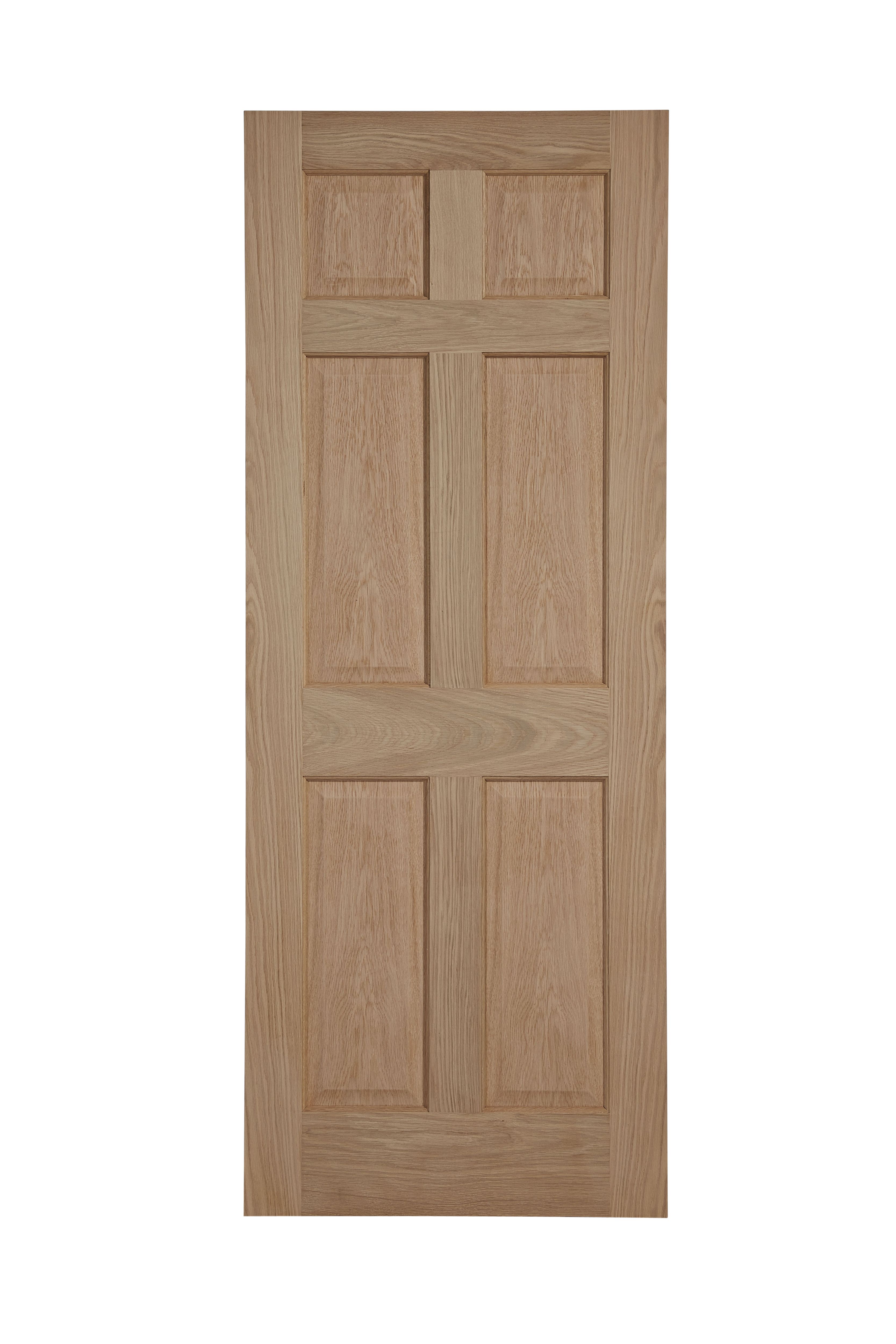 6 panel Oak veneer Internal Door, (H)1981mm (W)610mm (T)35mm
