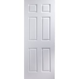 6 panel Patterned Unglazed Traditional White Woodgrain effect Internal Door, (H)1981mm (W)457mm (T)35mm
