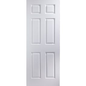 6 panel Patterned Unglazed Traditional White Woodgrain effect Internal Door, (H)1981mm (W)457mm (T)35mm