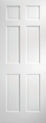 6 Panel Patterned Unglazed White Internal Door, (H)1981mm (W)610mm (T ...