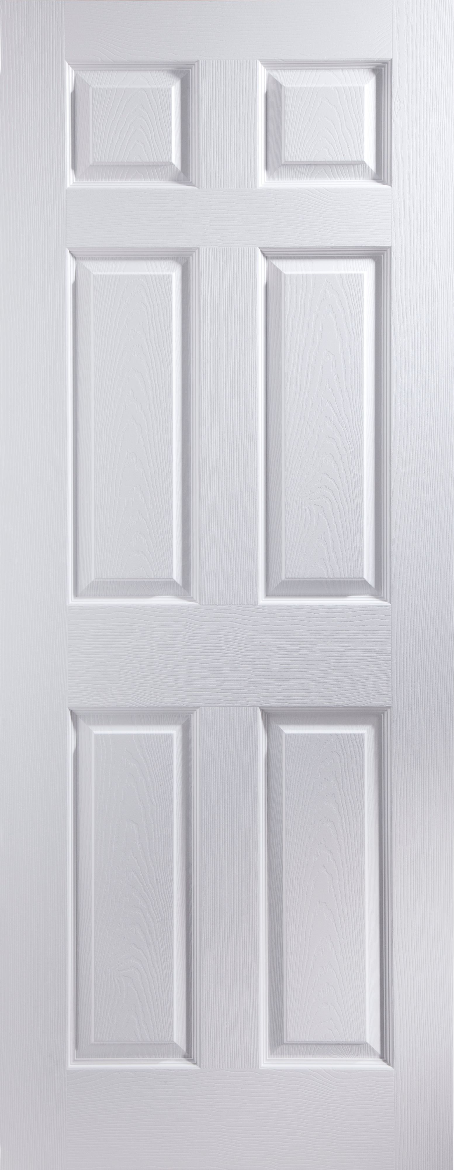 6 panel Patterned Unglazed White Woodgrain effect Internal Door, (H)1981mm (W)457mm (T)35mm