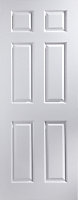 6 panel Pre-painted White Woodgrain effect LH & RH Internal Door, (H)1981mm (W)686mm (T)35mm