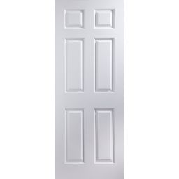 6 panel Pre-painted White Woodgrain effect LH & RH Internal Door, (H)1981mm (W)762mm (T)35mm