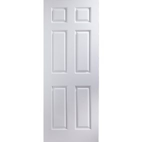 6 panel Pre-painted White Woodgrain effect LH & RH Internal Door, (H)1981mm (W)762mm (T)35mm