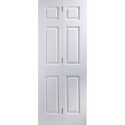 6 panel Primed White Woodgrain effect Internal Bi-fold Door set, (H)1950mm (W)750mm