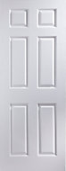 6 panel Primed White Woodgrain effect LH & RH Internal Door, (H)1981mm (W)610mm (T)35mm