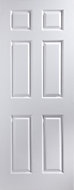 6 panel Primed White Woodgrain effect LH & RH Internal Door, (H)2040mm (W)626mm