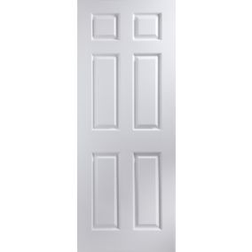 6 panel Primed White Woodgrain effect LH & RH Internal Fire Door, (H)1981mm (W)686mm (T)35mm
