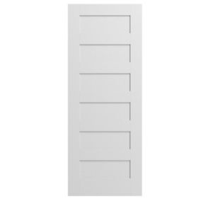 6 panel Shaker White Smooth Timber Internal Door, (H)1981mm (W)610mm (T)35mm