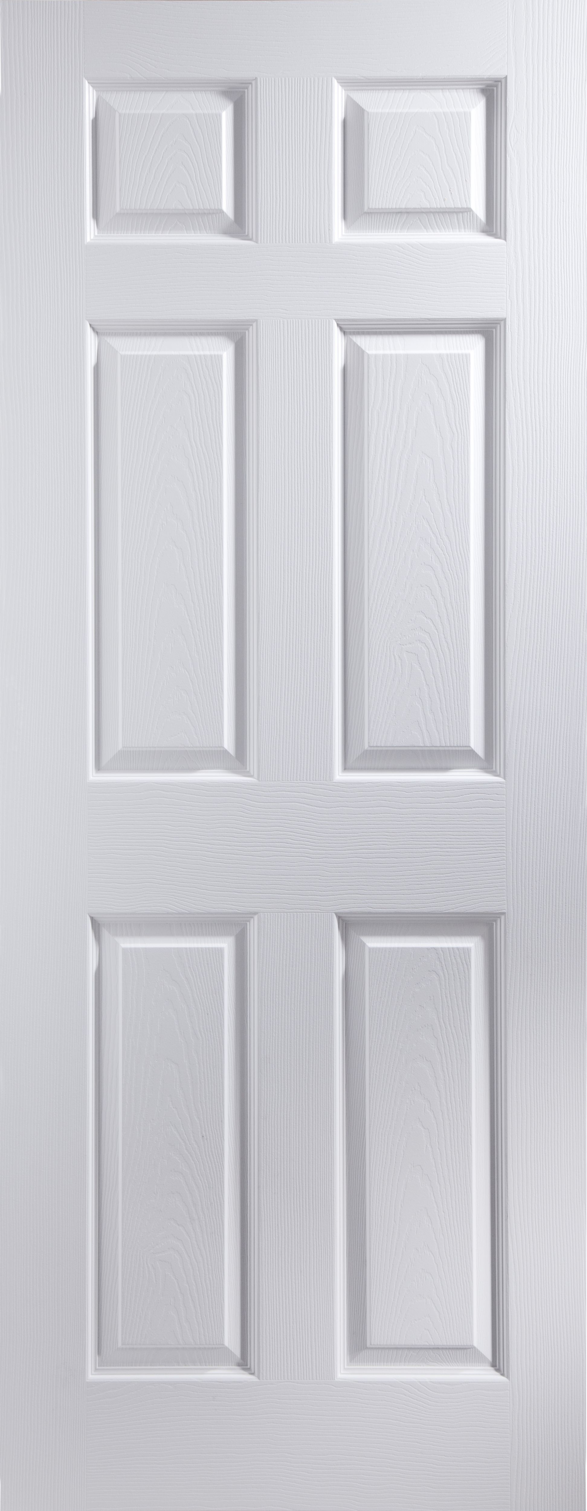6 panel Unglazed Classic White Woodgrain effect Internal Door, (H)1981mm (W)686mm (T)35mm