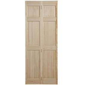 6 panel Unglazed Clear pine Internal Bi-fold Door set, (H)1946mm (W)675mm