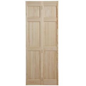 6 panel Unglazed Clear pine Internal Bi-fold Door set, (H)1950mm (W)750mm