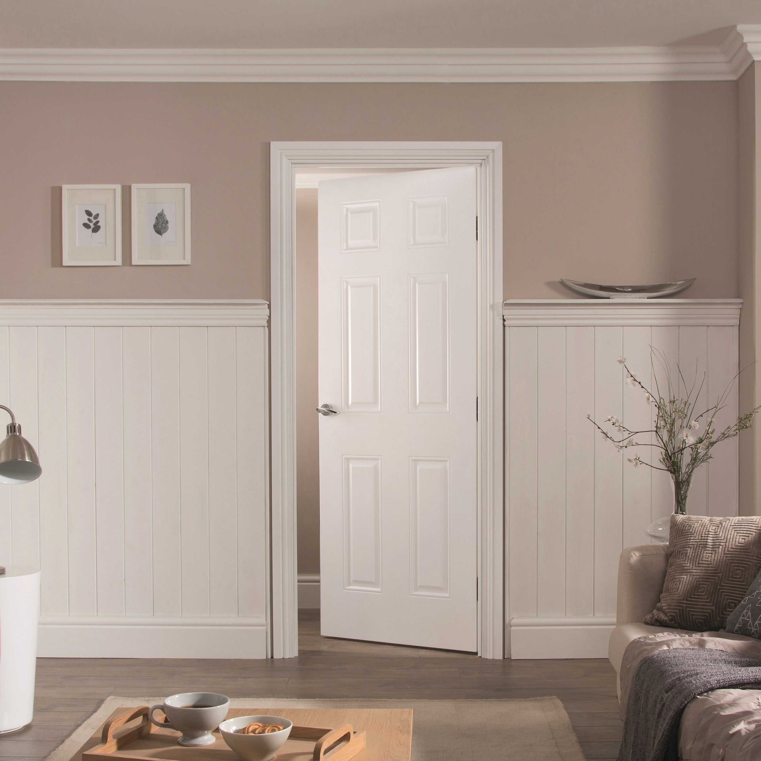 6 panel Unglazed Contemporary White Internal Door, (H)1981mm (W)686mm (T)35mm