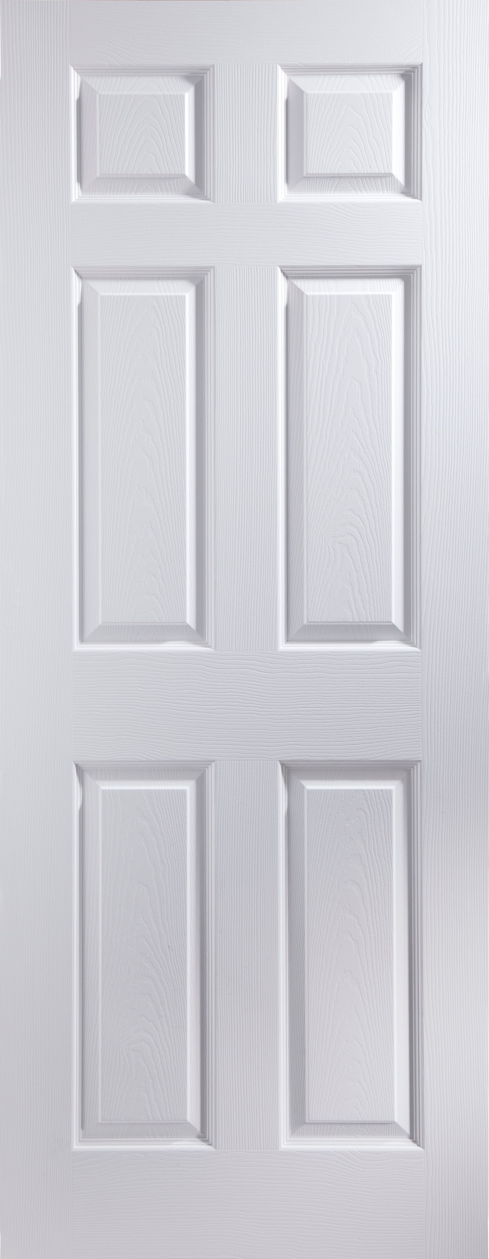 6 panel Unglazed Contemporary White Woodgrain effect Internal Door, (H)1981mm (W)457mm (T)35mm