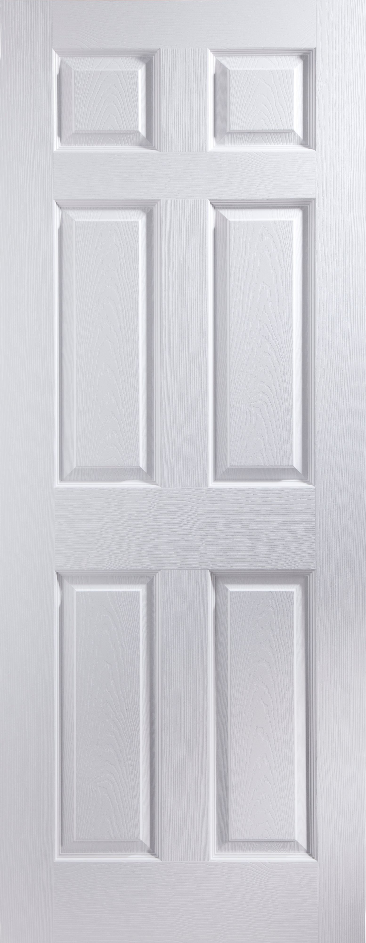 6 panel Unglazed Contemporary White Woodgrain effect Internal Door, (H)1981mm (W)610mm (T)35mm