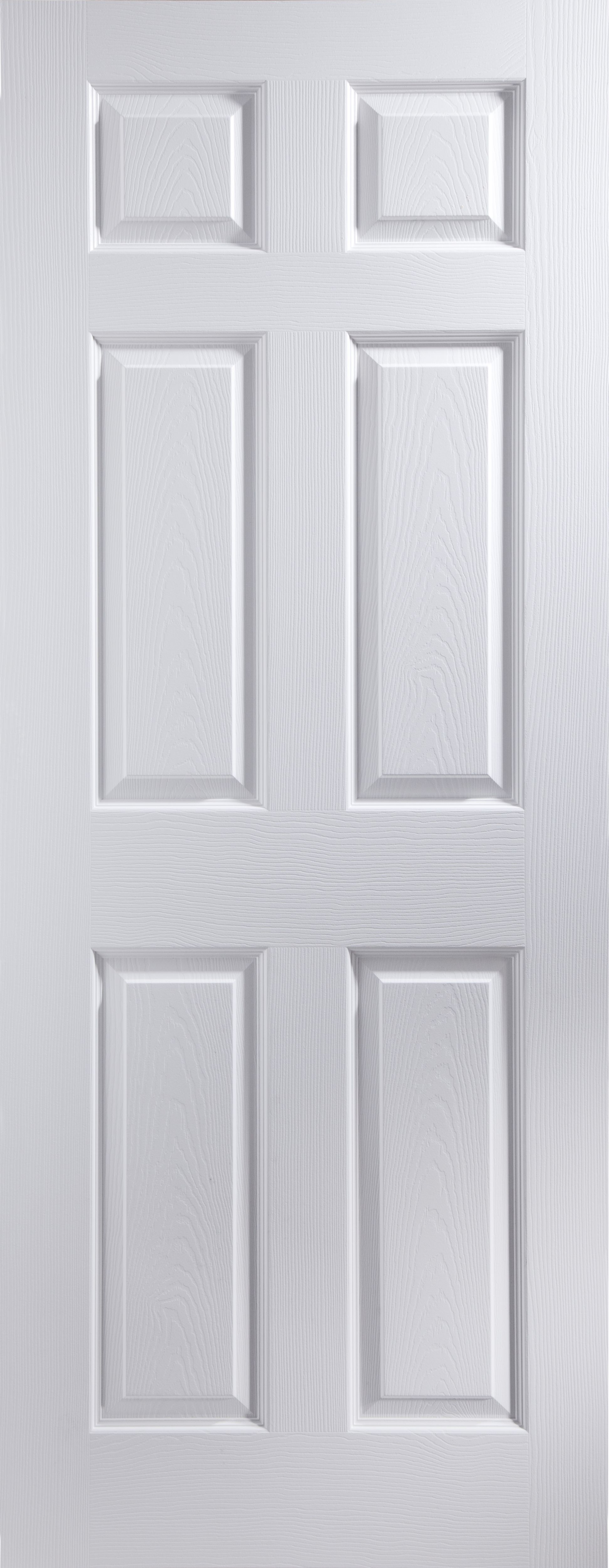 6 panel Unglazed Contemporary White Woodgrain effect Internal Door, (H)2040mm (W)926mm (T)40mm