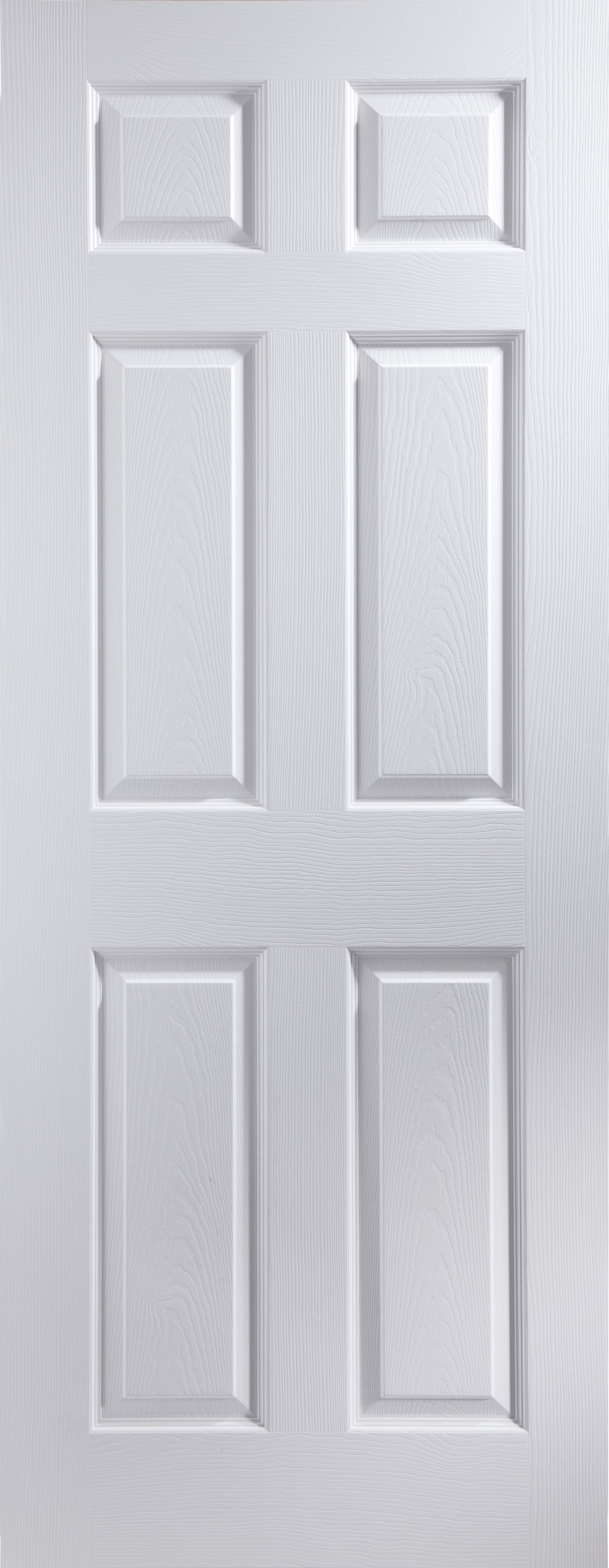 6 panel Unglazed Contemporary White Woodgrain effect Internal Fire door, (H)1981mm (W)762mm (T)35mm