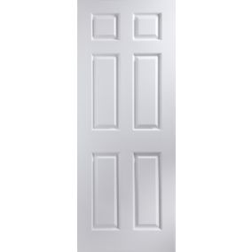 6 panel Unglazed Contemporary White Woodgrain effect Internal Fire door, (H)1981mm (W)838mm (T)35mm