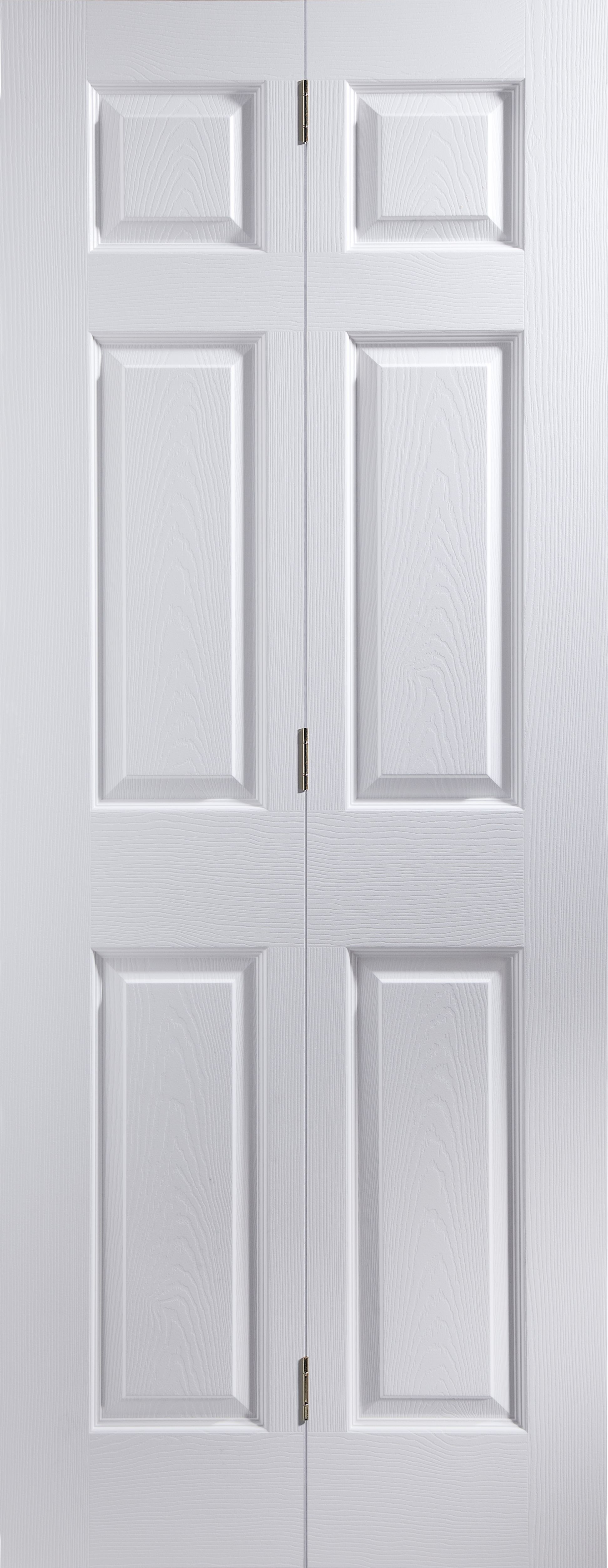 6 panel Unglazed Contemporary White Woodgrain effect Internal Folding Bi-fold Door set, (H)1950mm (W)595mm