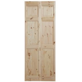 6 panel Unglazed Knotty pine Internal Bi-fold Door set, (H)1945mm (W)675mm