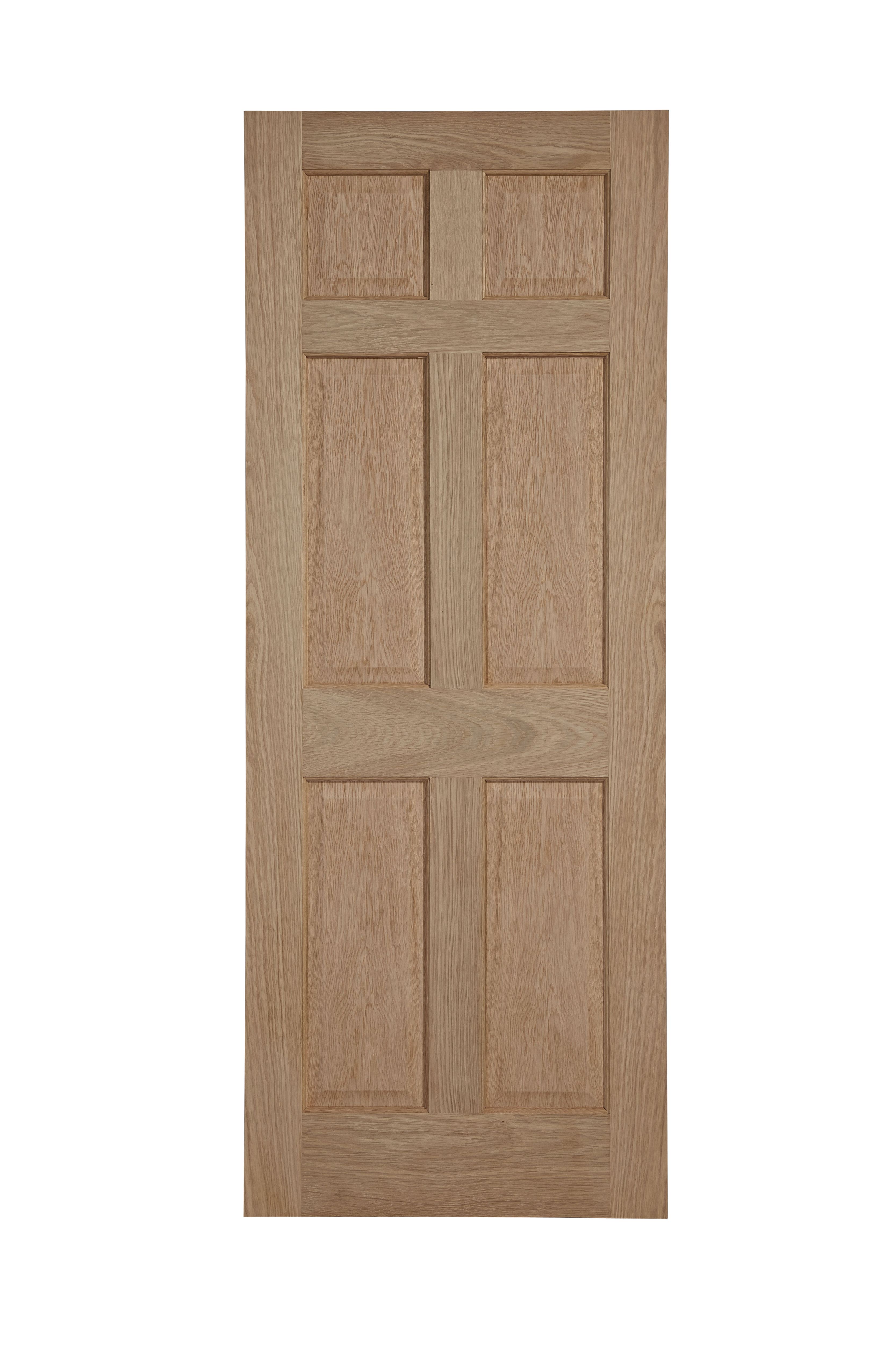 6 panel Unglazed Oak veneer Internal Door, (H)1981mm (W)838mm (T)35mm