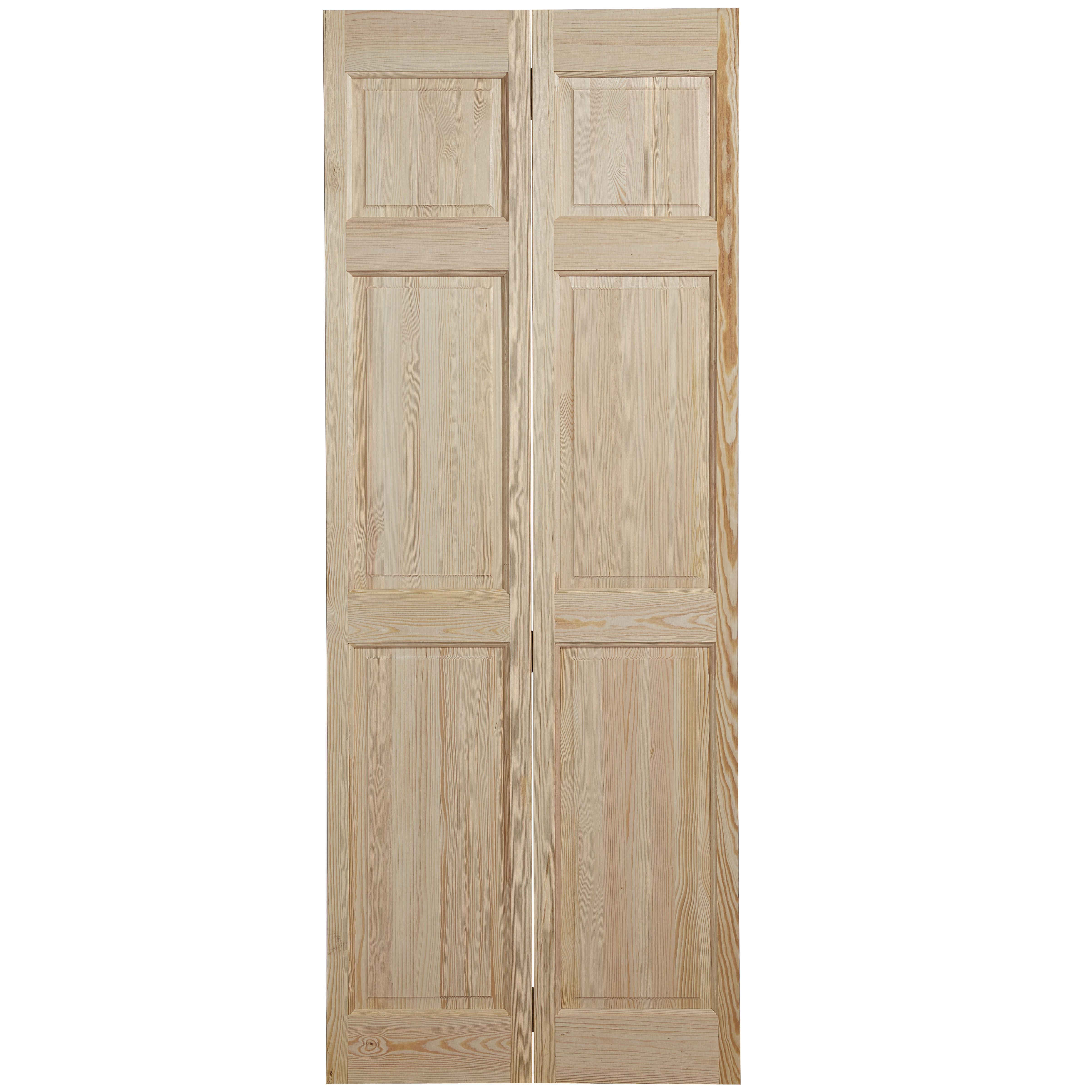 6 panel Unglazed Victorian Unfinished Clear pine Internal Bi-fold Door set, (H)1946mm (W)675mm