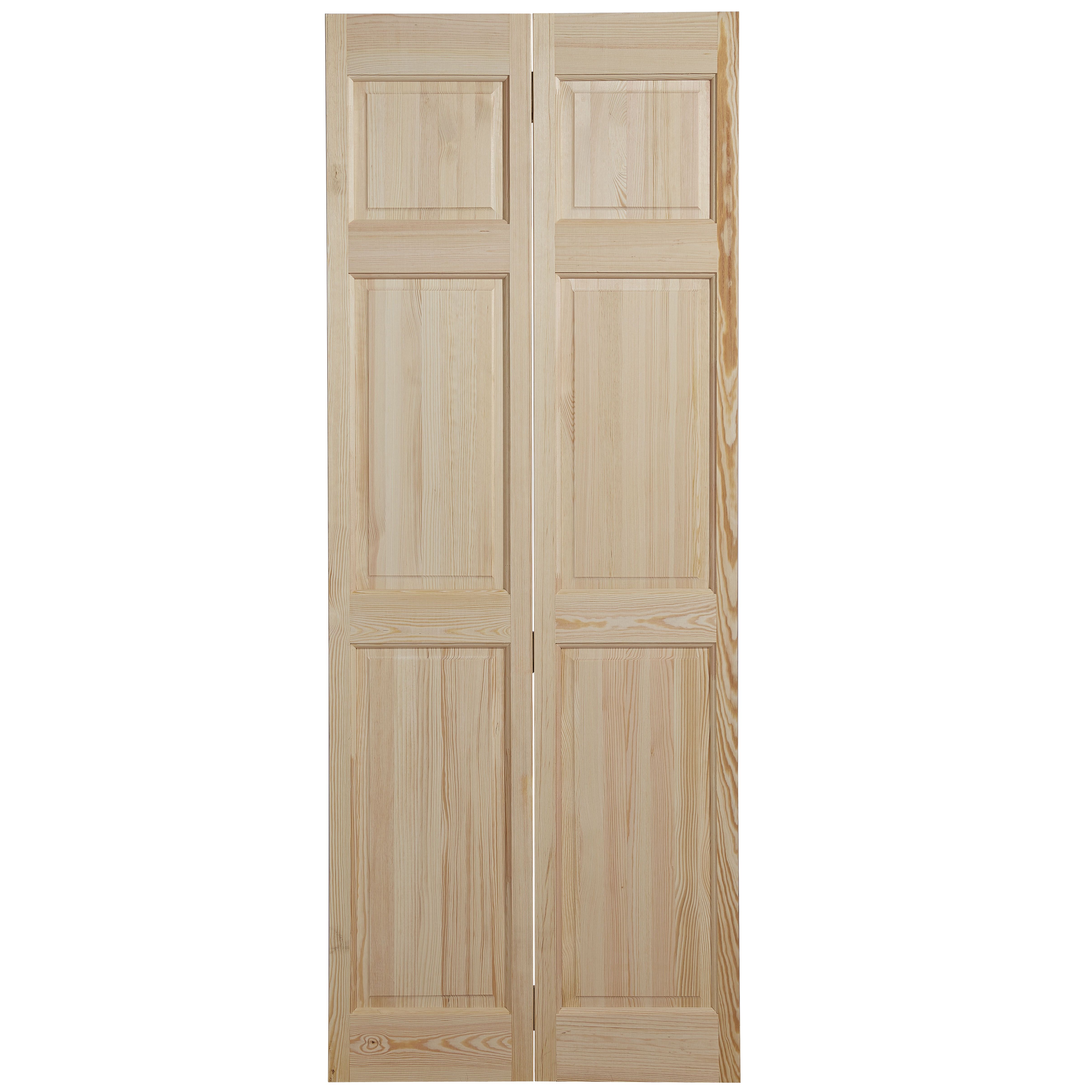 6 panel Unglazed Victorian Unfinished Clear pine Internal Bi-fold Door set, (H)1950mm (W)750mm