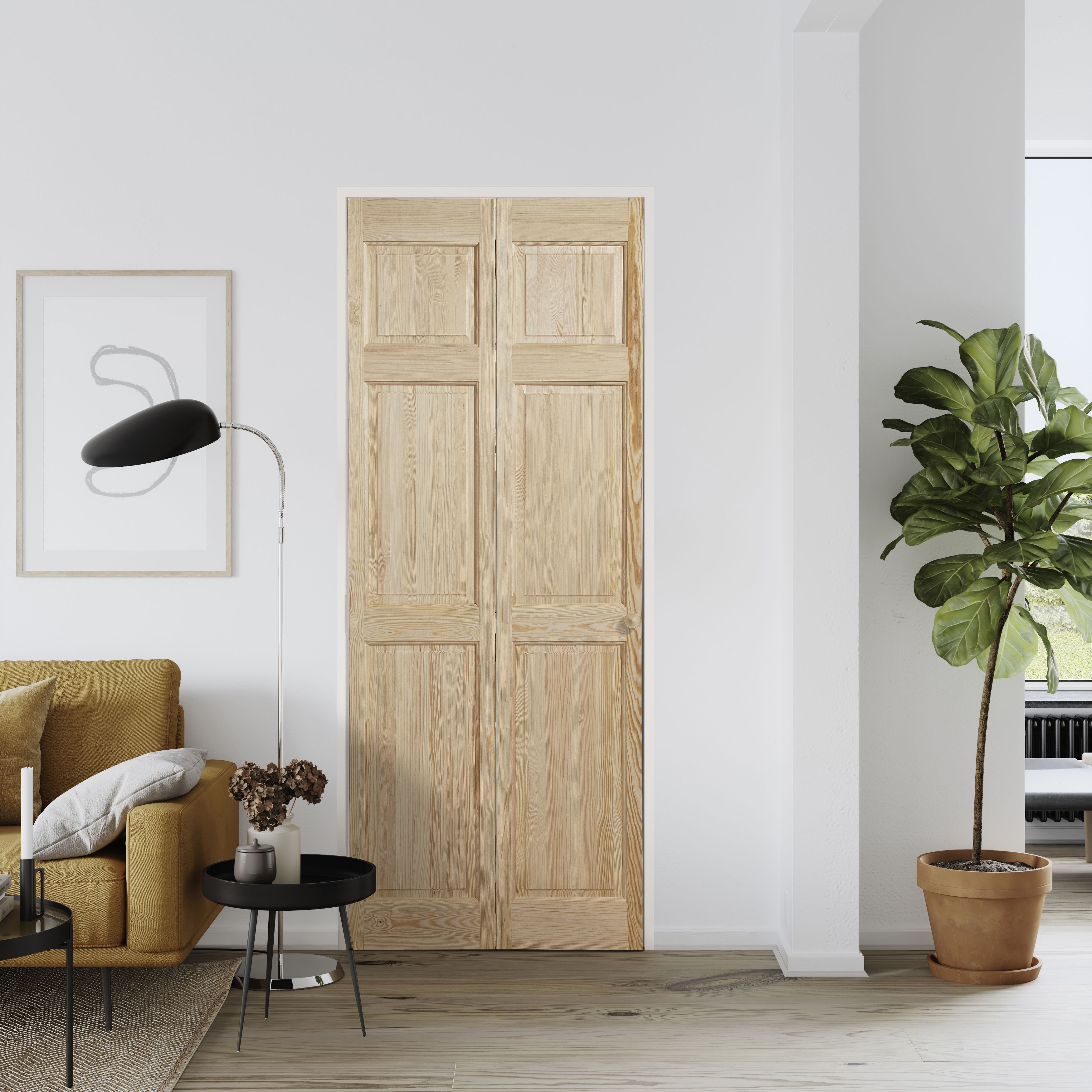 6 panel Unglazed Victorian Unfinished Clear pine Internal Bi-fold Door set, (H)1950mm (W)750mm